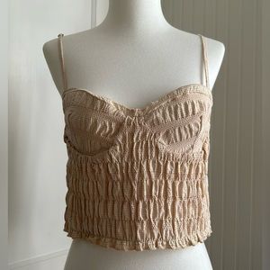 Zara Gingham Smocked Corset Crop Top NWT
